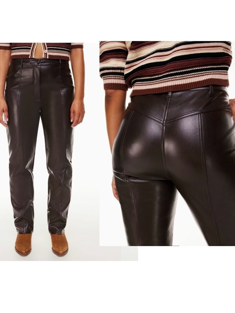 Aritzia Wilfred rebel pants faux leather vegan rich mocha brown Sz 6 NWOT